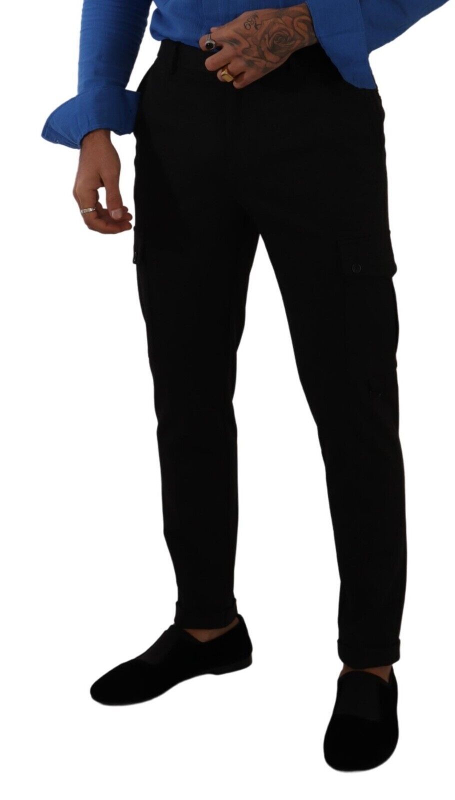 Black Viscose Skinny Cargo Trouser Pants - ventzia