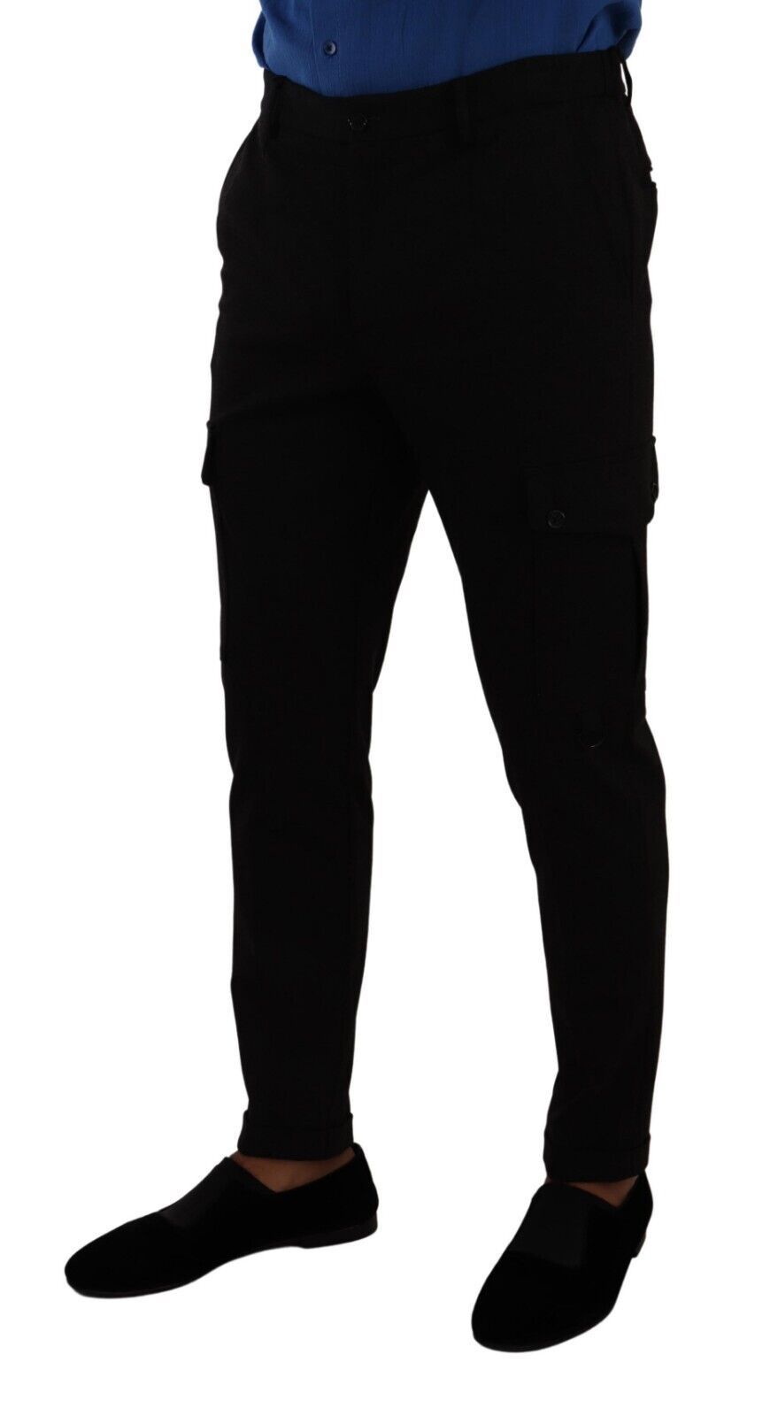 Black Viscose Skinny Cargo Trouser Pants - ventzia