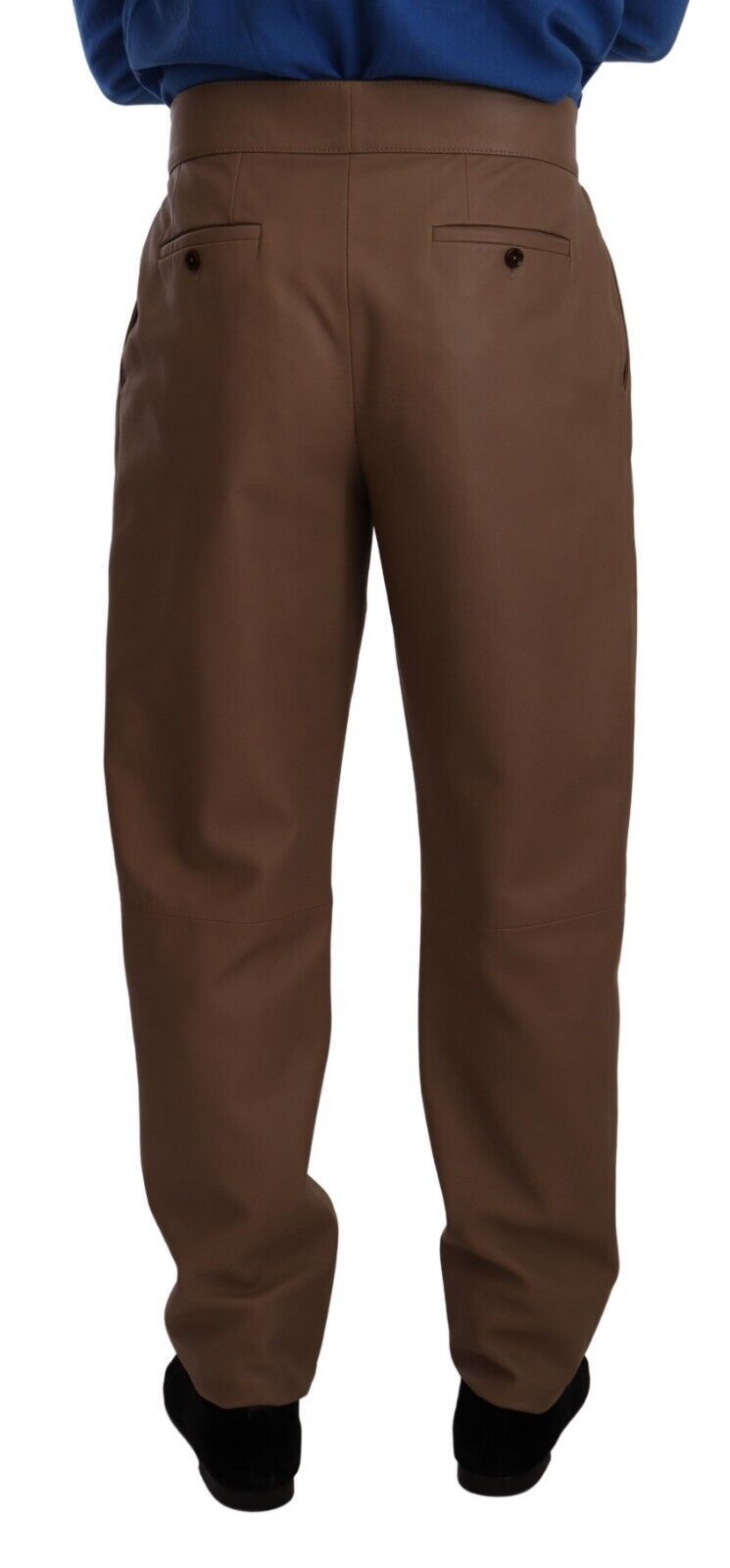 Brown Leather Tapered High Waist Pants - ventzia