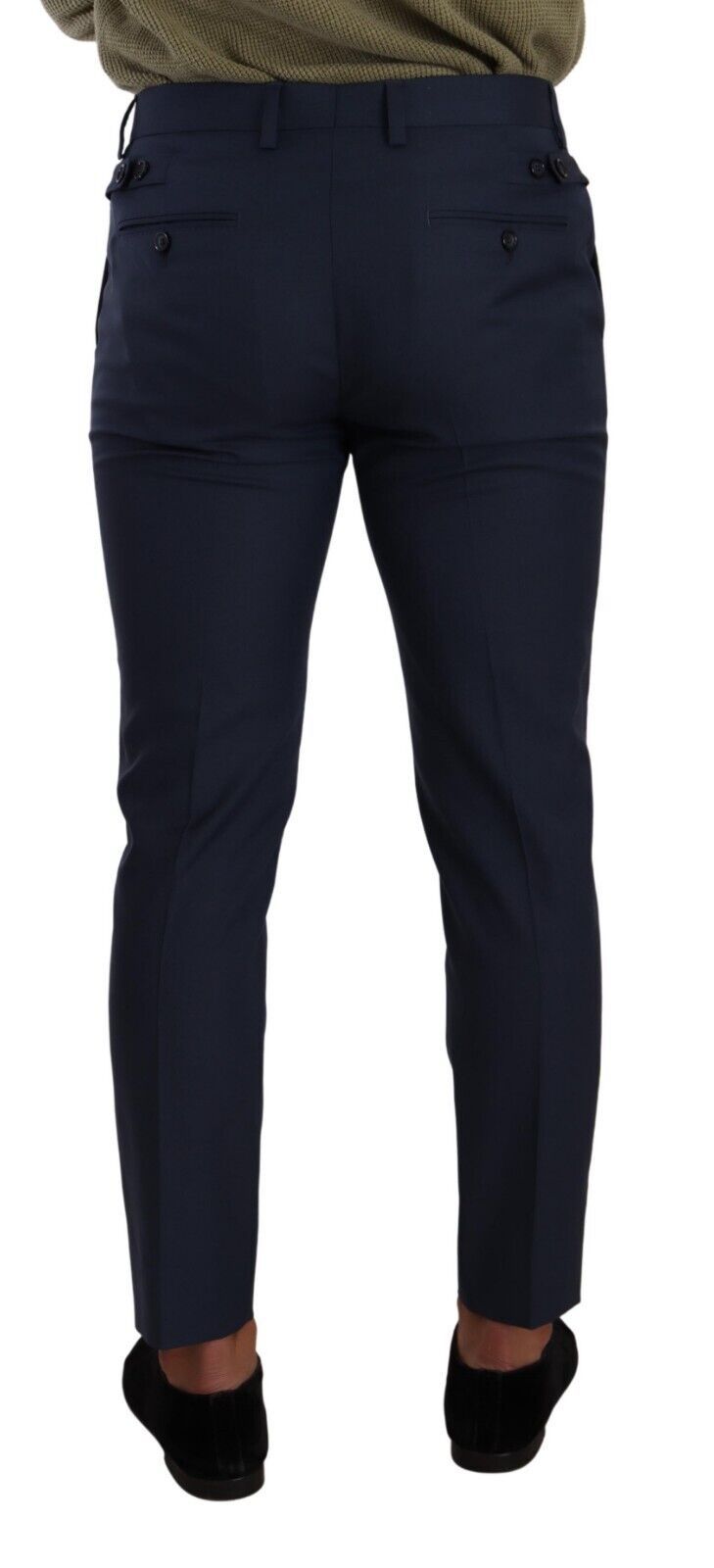 Dark Blue Wool Skinny Formal Dress Pants - ventzia