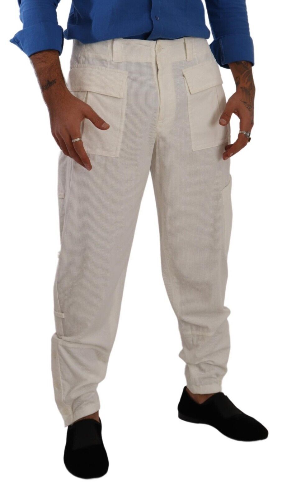 Off White Cotton Corduroy Cargo Pants - ventzia