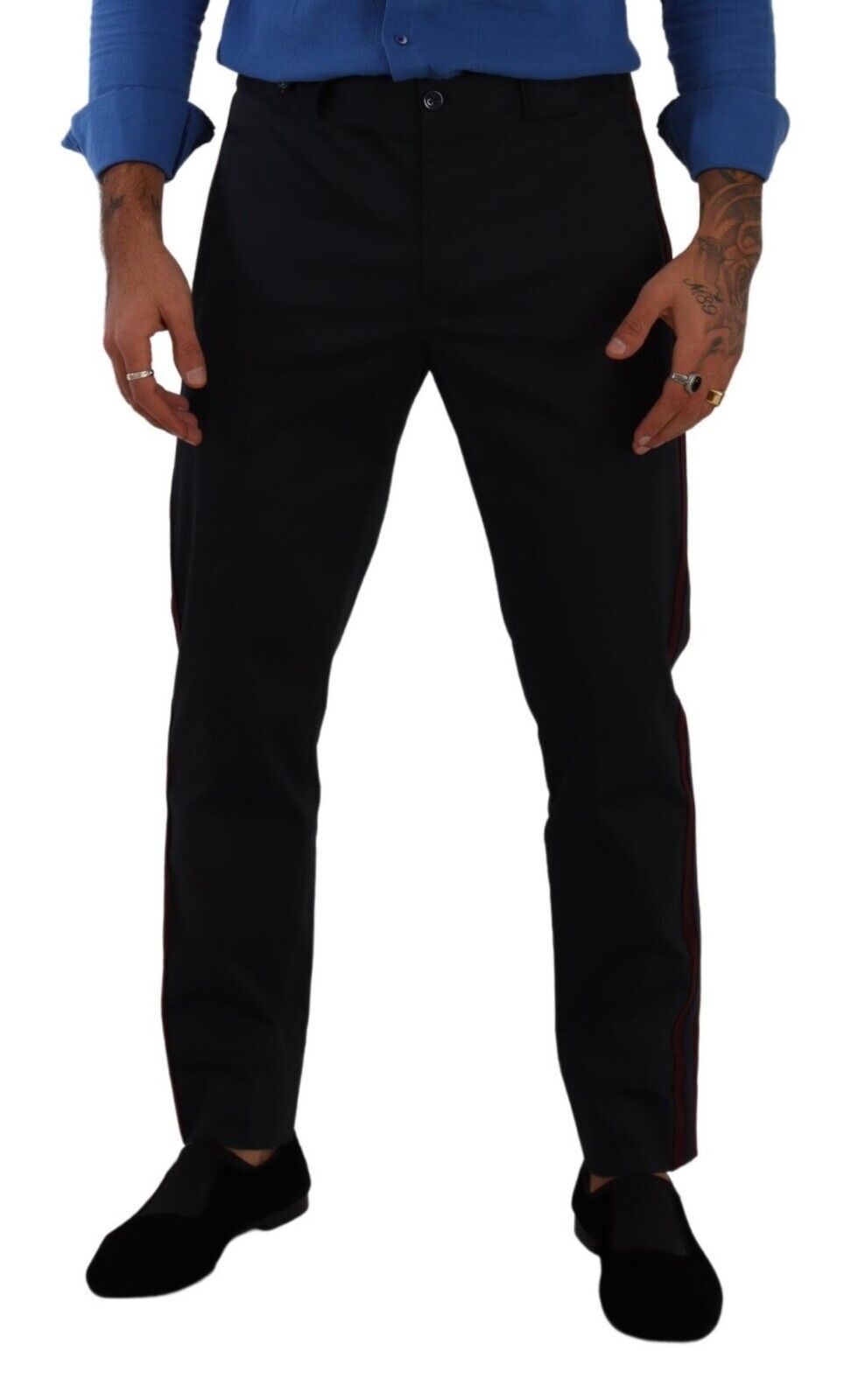 Blue Bordeaux Cotton Skinny Chino Pants - ventzia