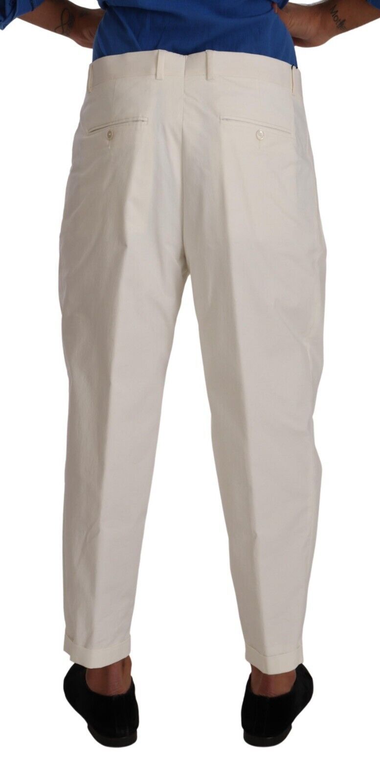 White Cotton Tapered Men Trouser Dress Pants - ventzia