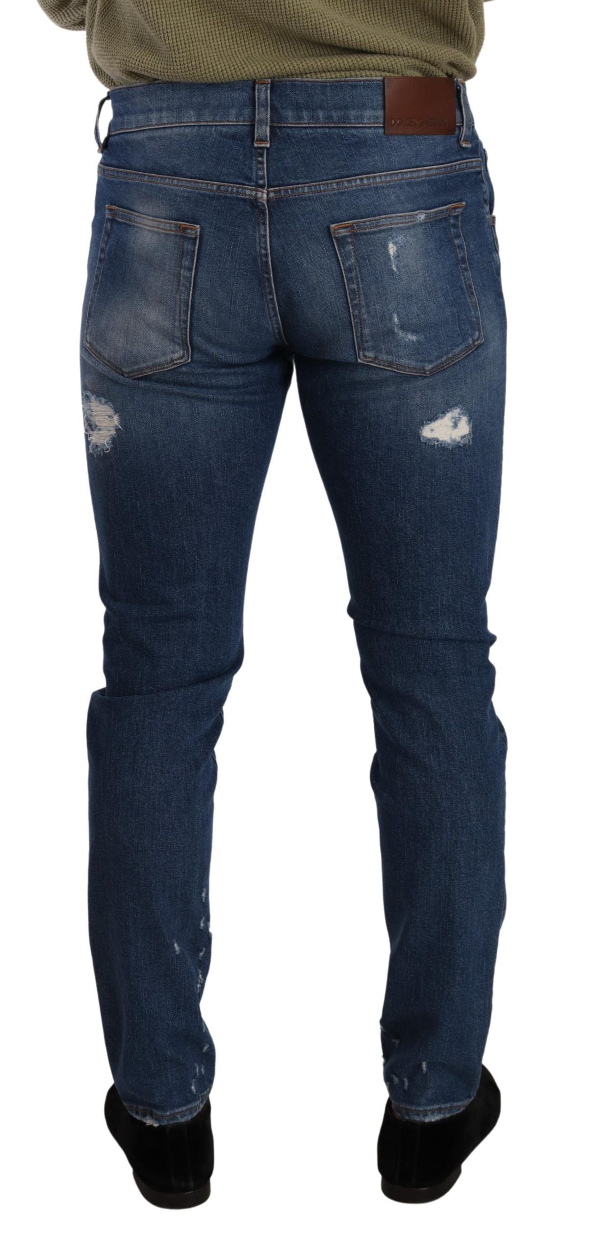 Blue Wash Cotton Stretch Slim Fit Denim Jeans - ventzia