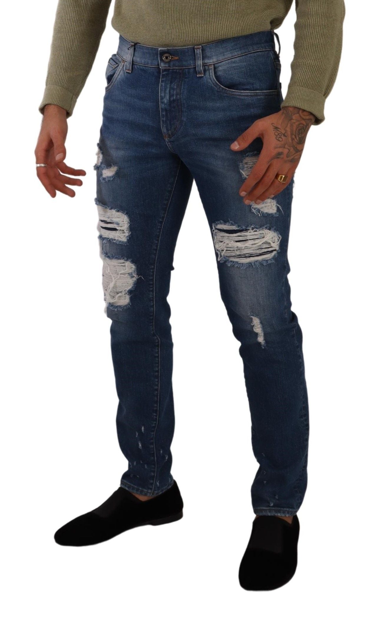 Blue Wash Cotton Stretch Slim Fit Denim Jeans - ventzia