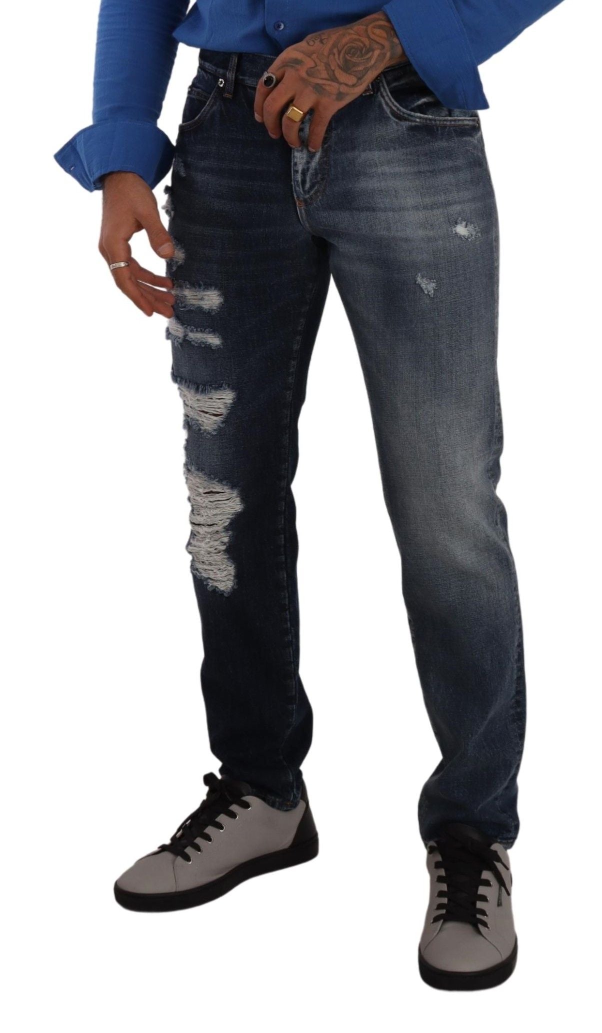 Blue Cotton Regular Denim Trousers Jeans - ventzia