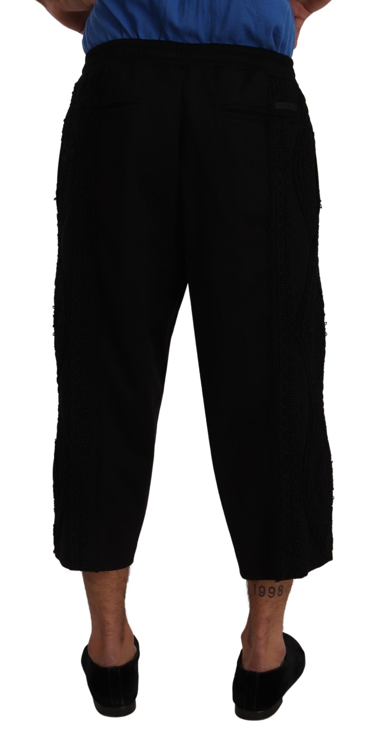 Black Cotton Torero Sweatpants Shorts Pants - ventzia