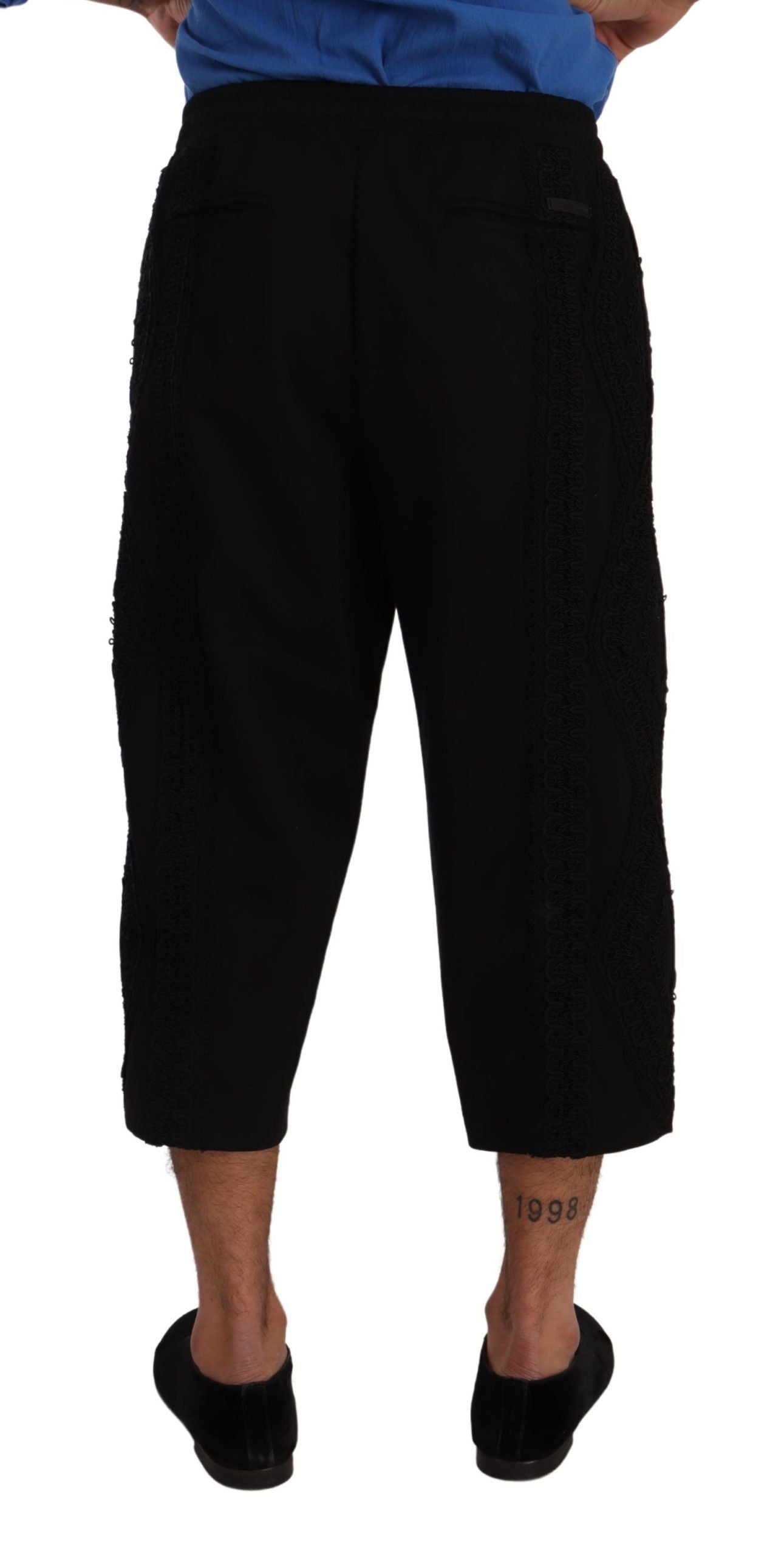 Black Cotton Torero Cropped Short Trouser Pants - ventzia
