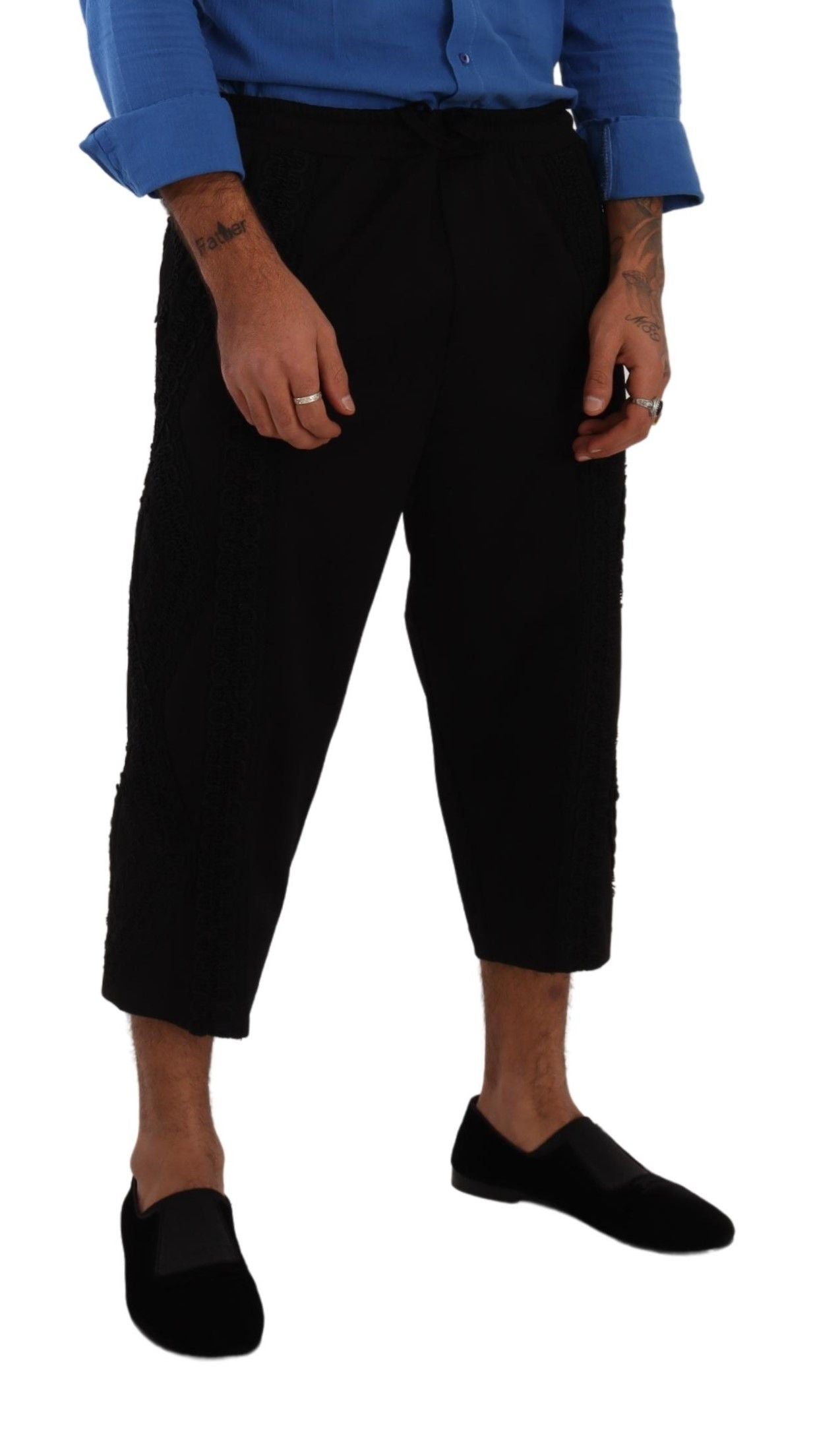 Black Cotton Torero Cropped Short Trouser Pants - ventzia