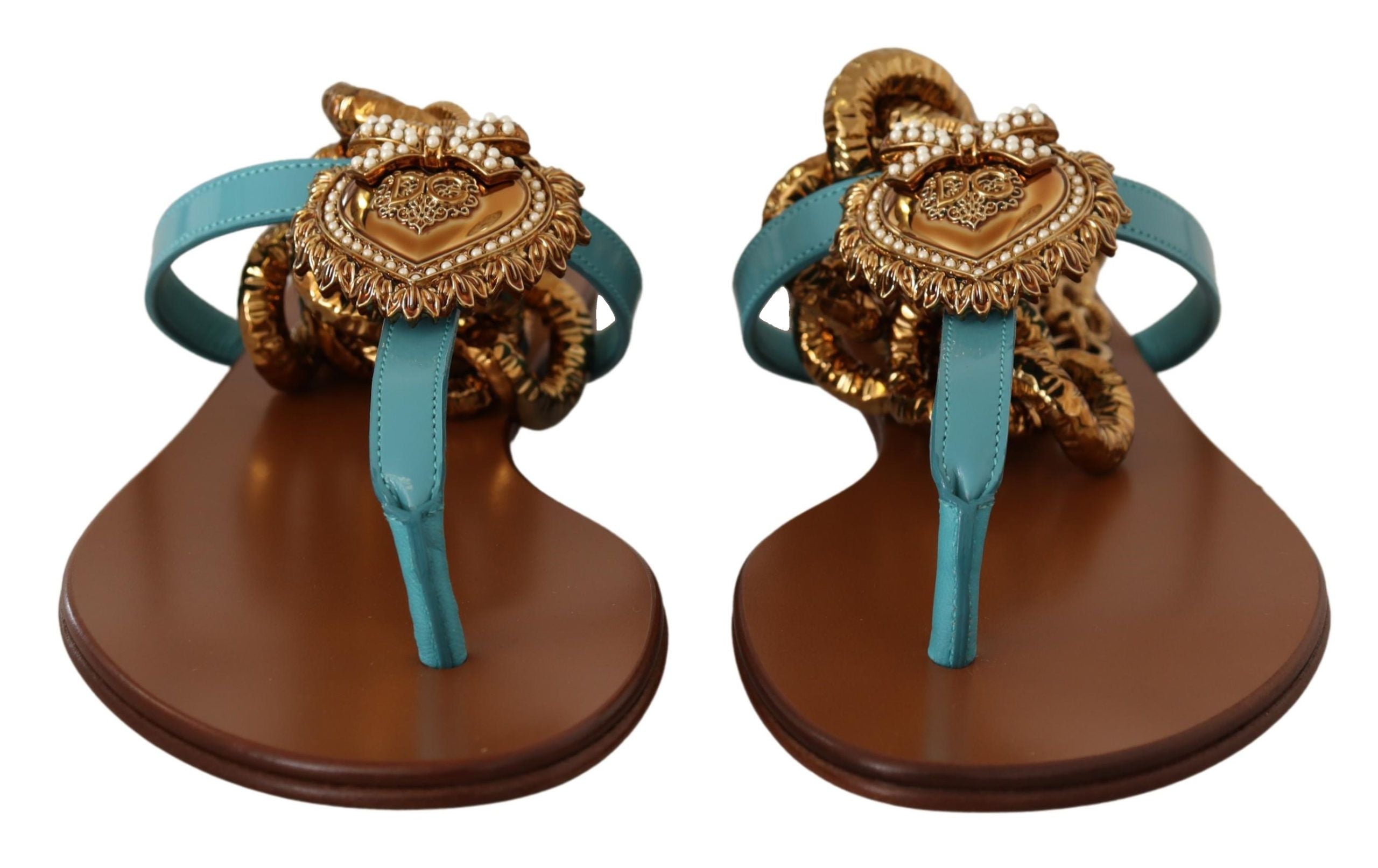 Blue Leather Devotion Flats Sandals - ventzia