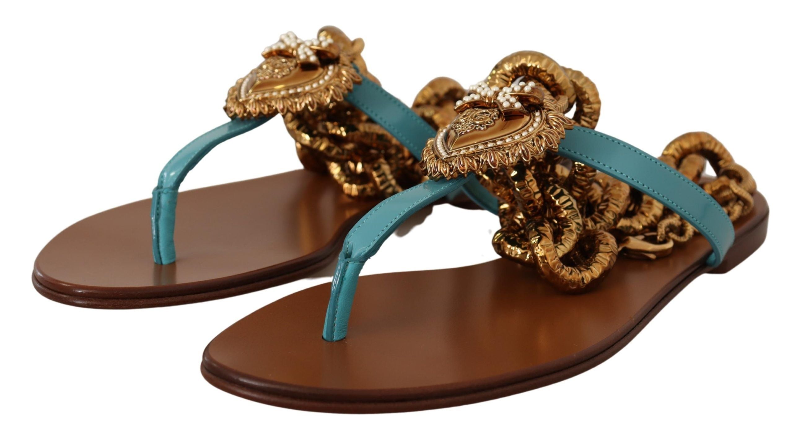 Blue Leather Devotion Flats Sandals - ventzia