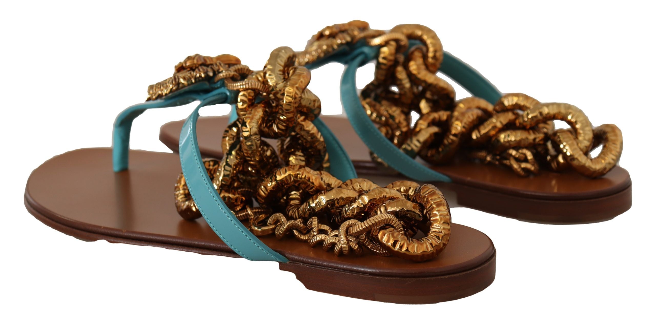 Blue Leather Devotion Flats Sandals - ventzia