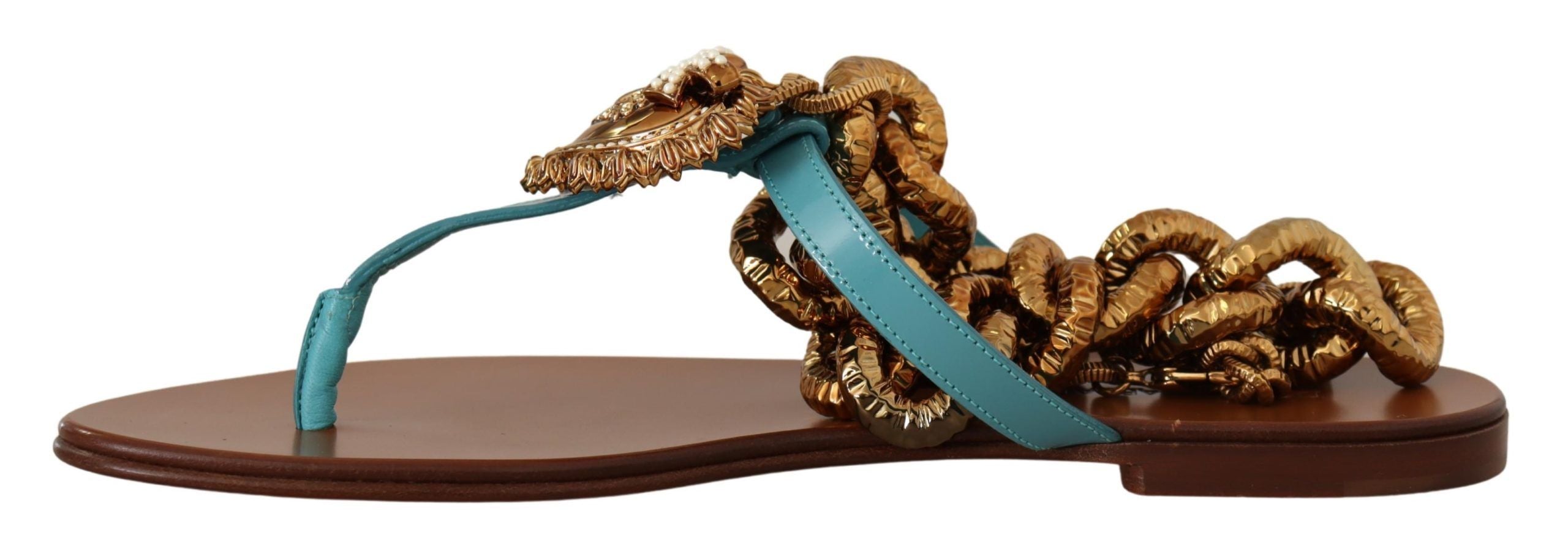 Blue Leather Devotion Flats Sandals - ventzia