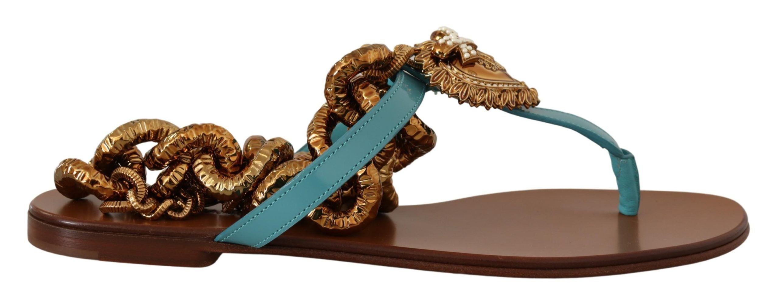 Blue Leather Devotion Flats Sandals - ventzia