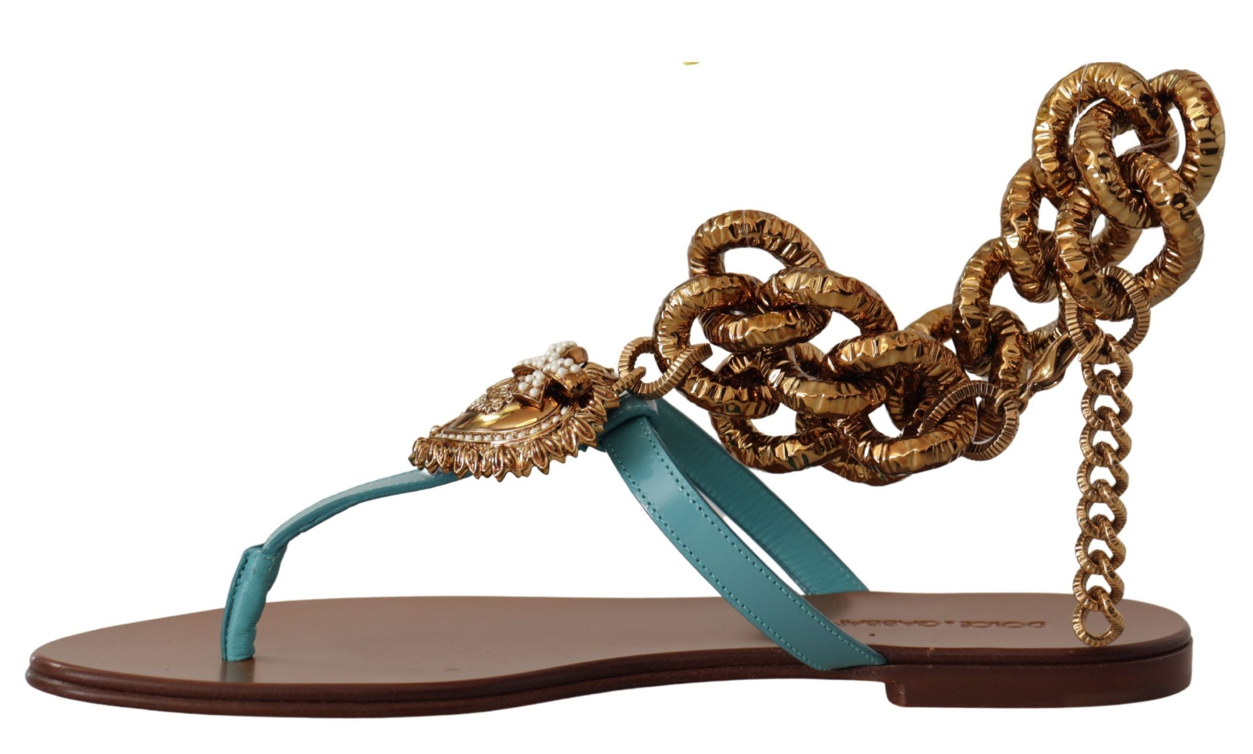Blue Leather Devotion Flats Sandals - ventzia