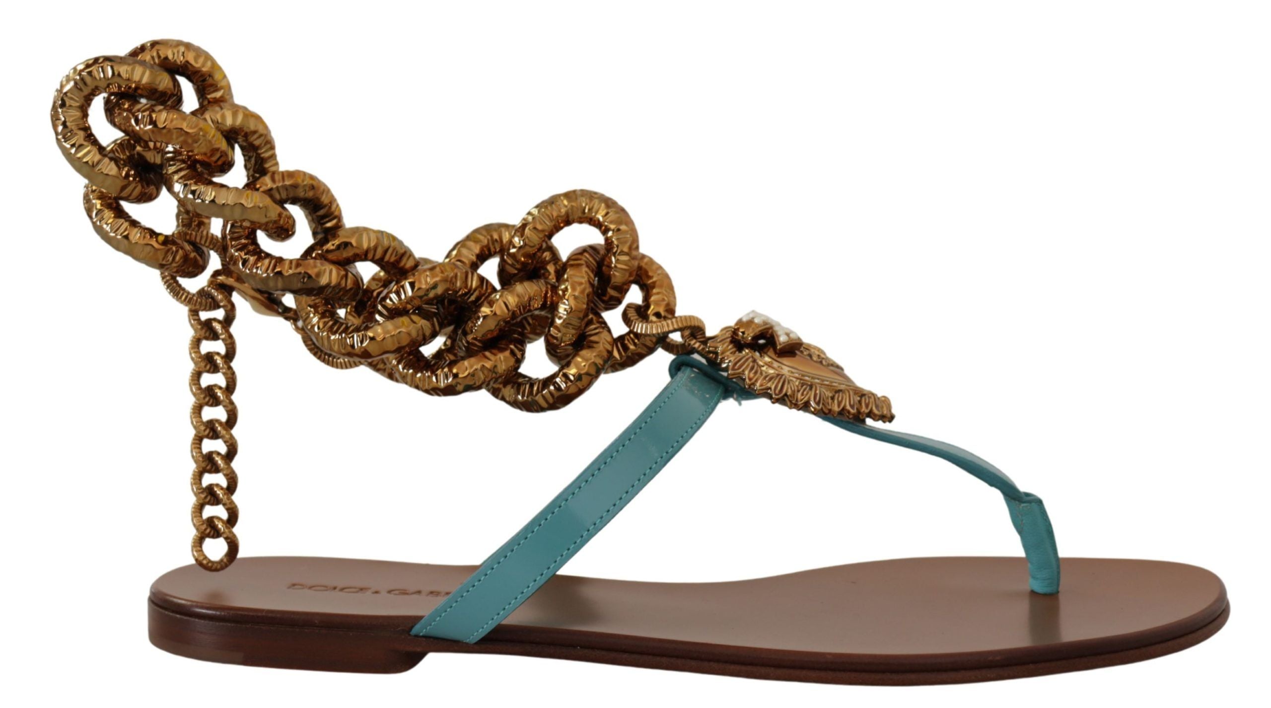 Blue Leather Devotion Flats Sandals - ventzia