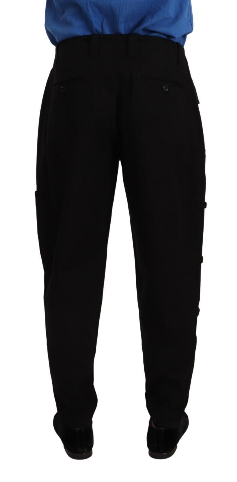 Black Cotton Stretch Tapered Cargo Pants - ventzia