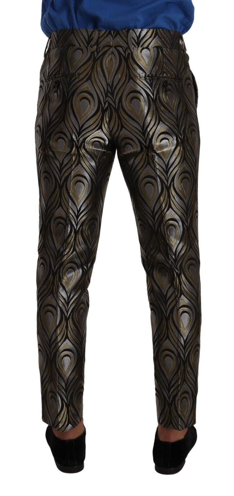 Silver Gold Jacquard Men Trouser Dress Pants - ventzia