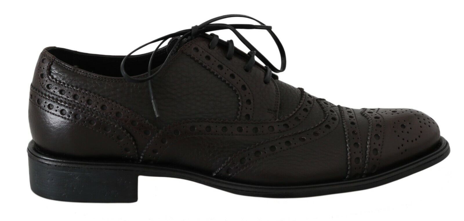 Brown Leather Wingtip Derby Formal Shoes - ventzia