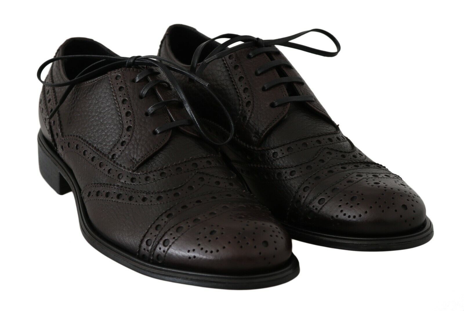 Brown Leather Wingtip Derby Formal Shoes - ventzia
