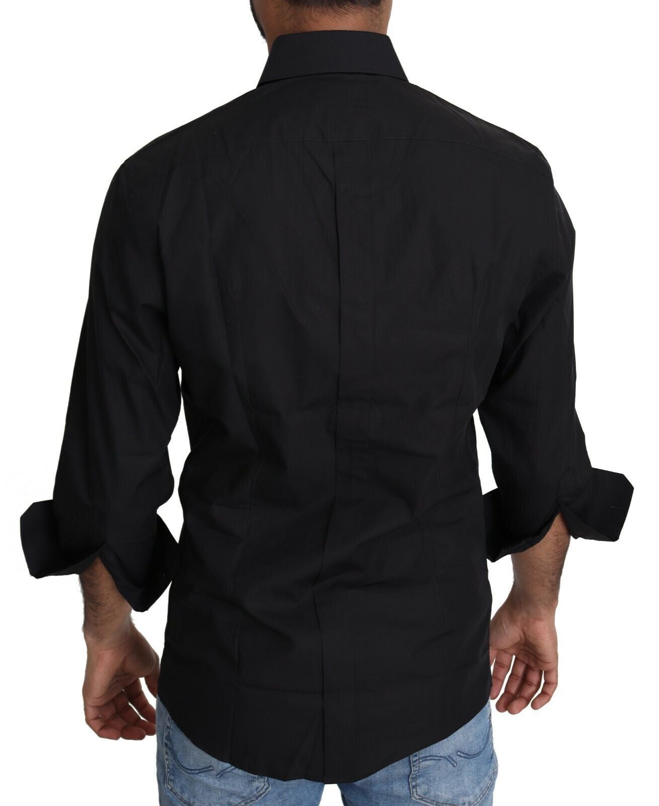 Black Cotton Formal Dress Men Top Shirt - ventzia