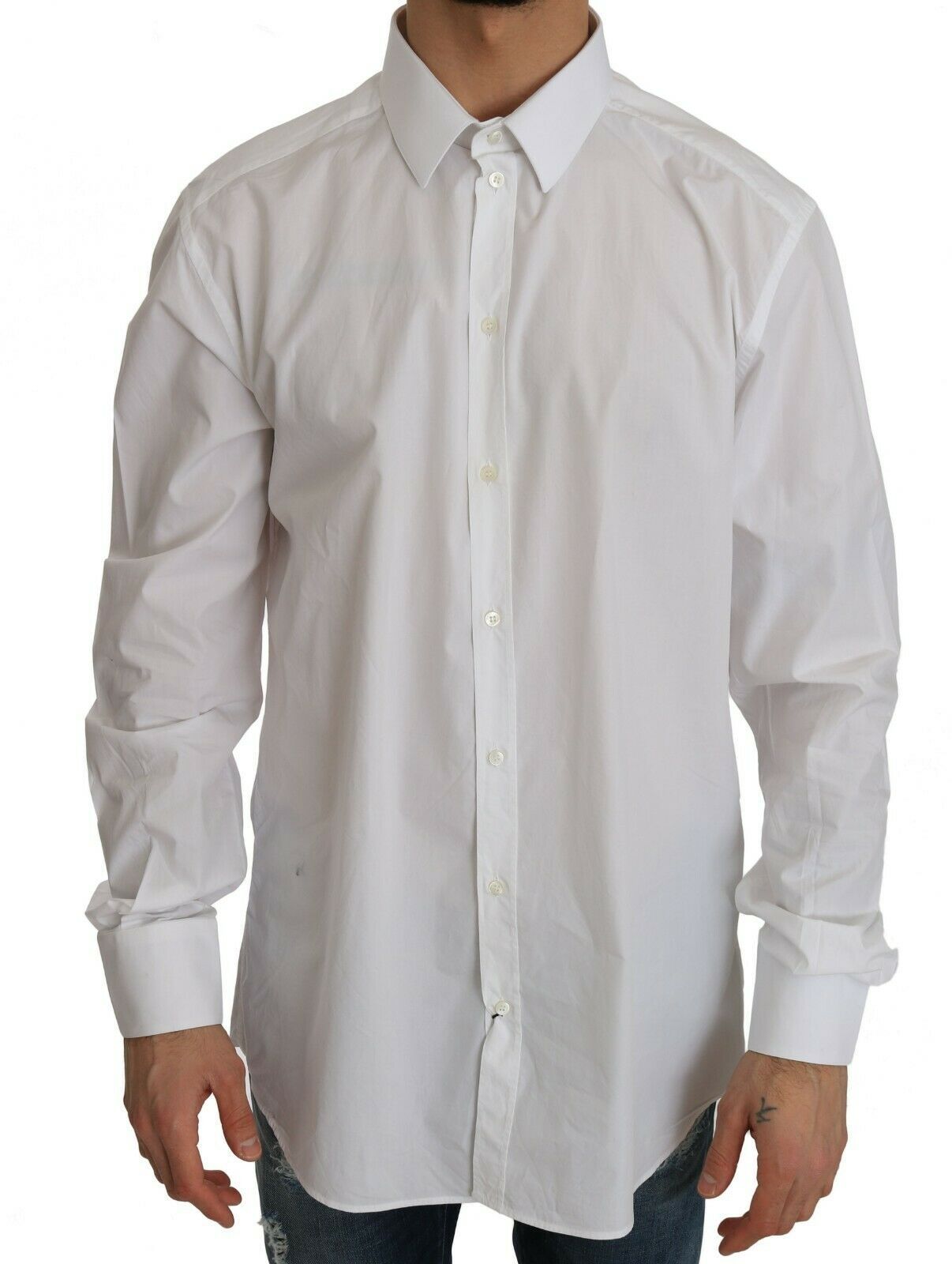 White 100% Cotton GOLD Slim Dress Shirt - ventzia