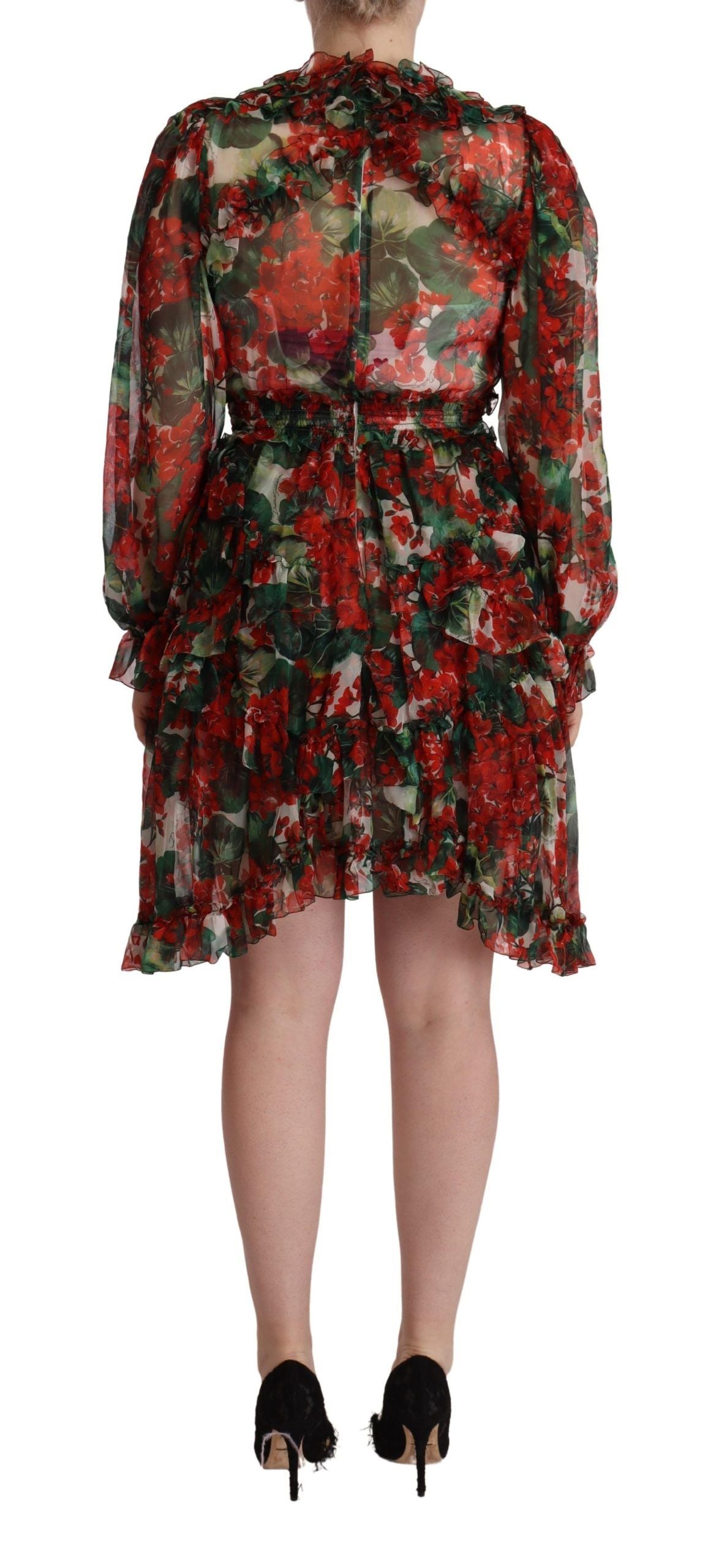 Multicolor Red Floral Silk Long Maxi Dress - ventzia