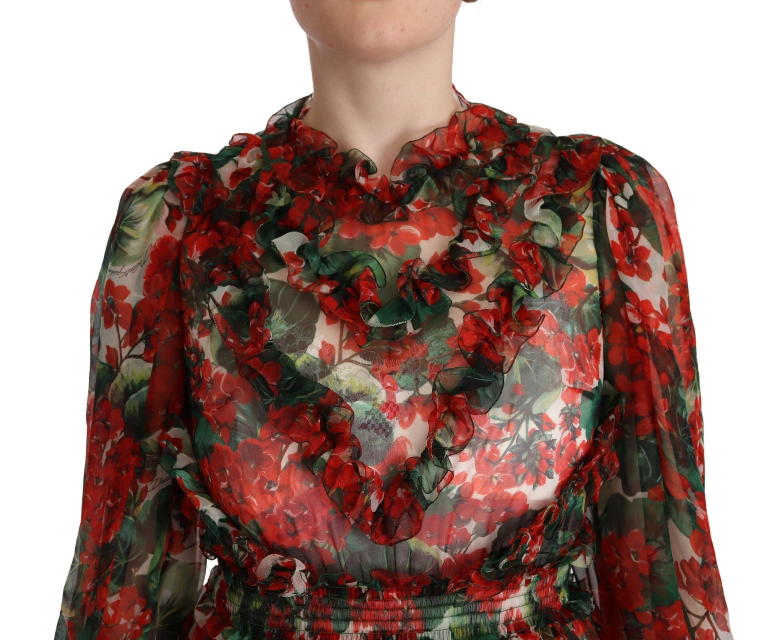Multicolor Red Floral Silk Long Maxi Dress - ventzia