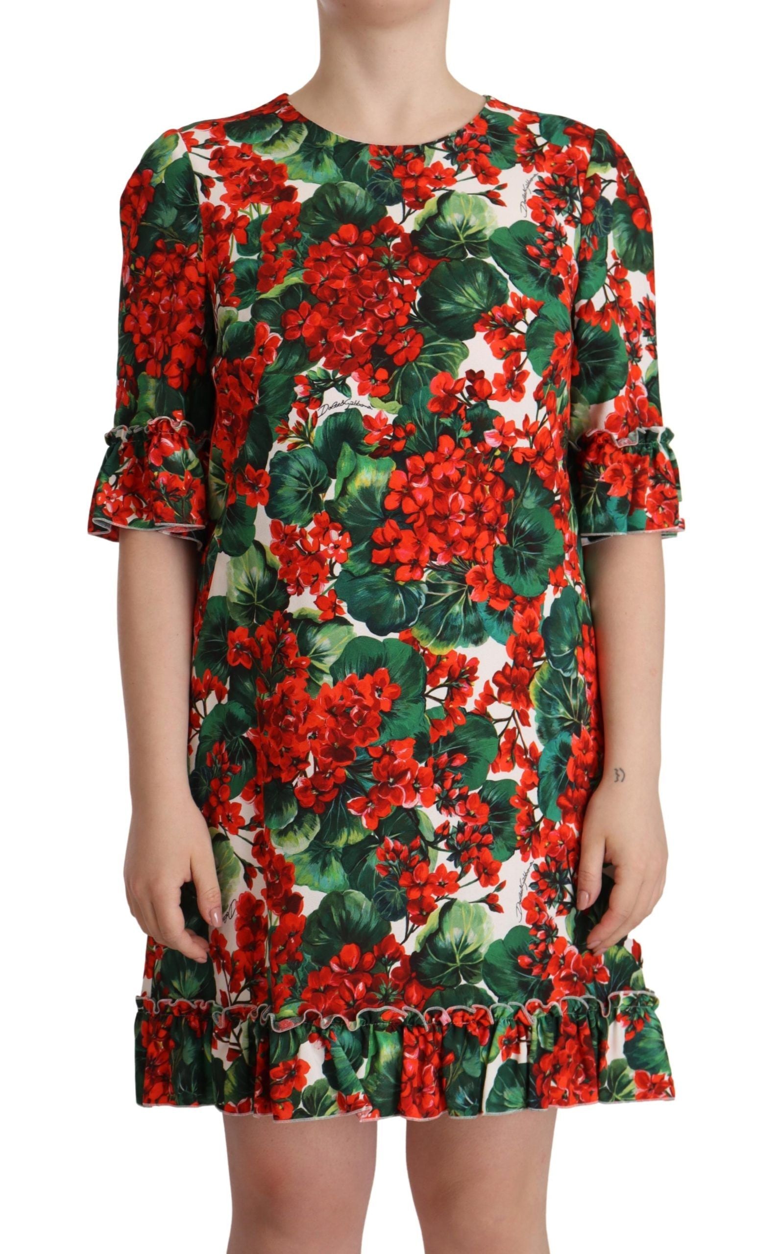 Multicolor Red Floral Shift Gown Dress - ventzia