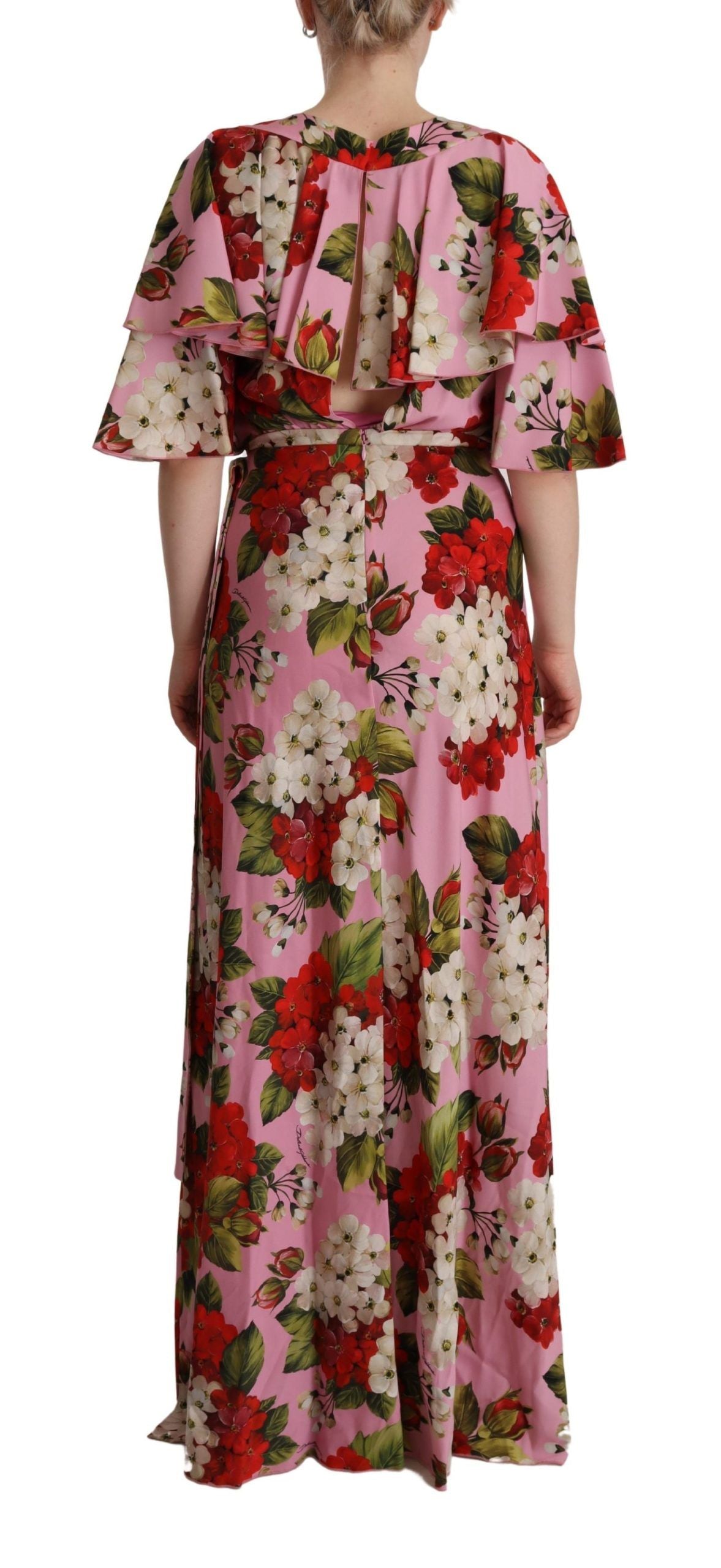 Pink Floral Silk Stretch Gown Maxi Dress - ventzia
