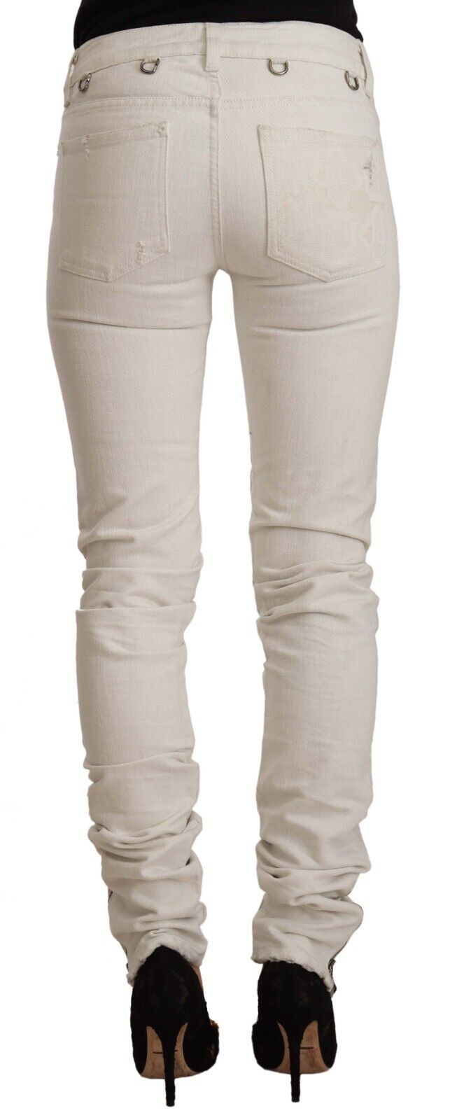 White Mid Waist Cotton Denim Slim Fit Jeans - ventzia