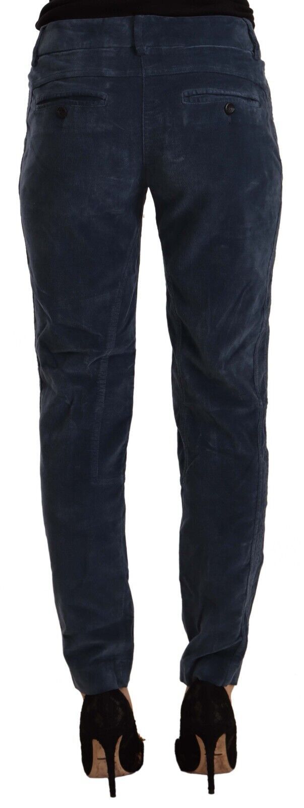 Blue Mid Waist Cotton Stretch Tapered Pants - ventzia