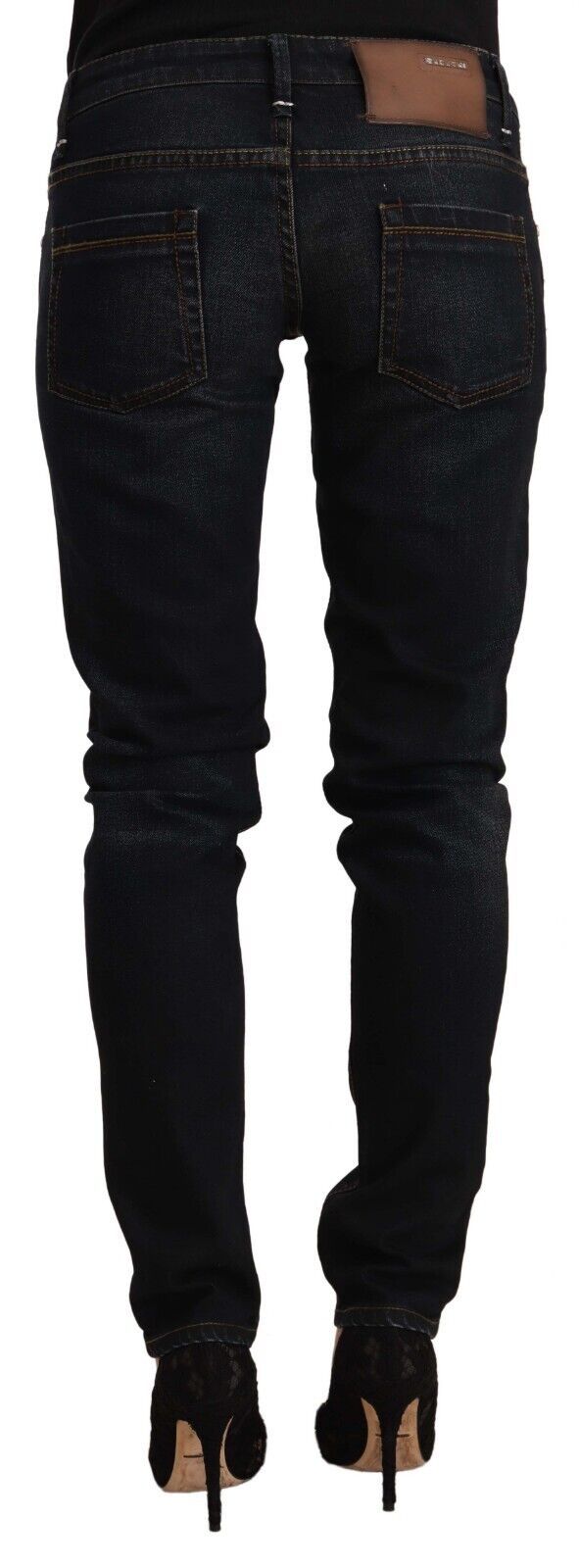 Black Washed Cotton Low Waist Slim Fit Denim Jeans - ventzia