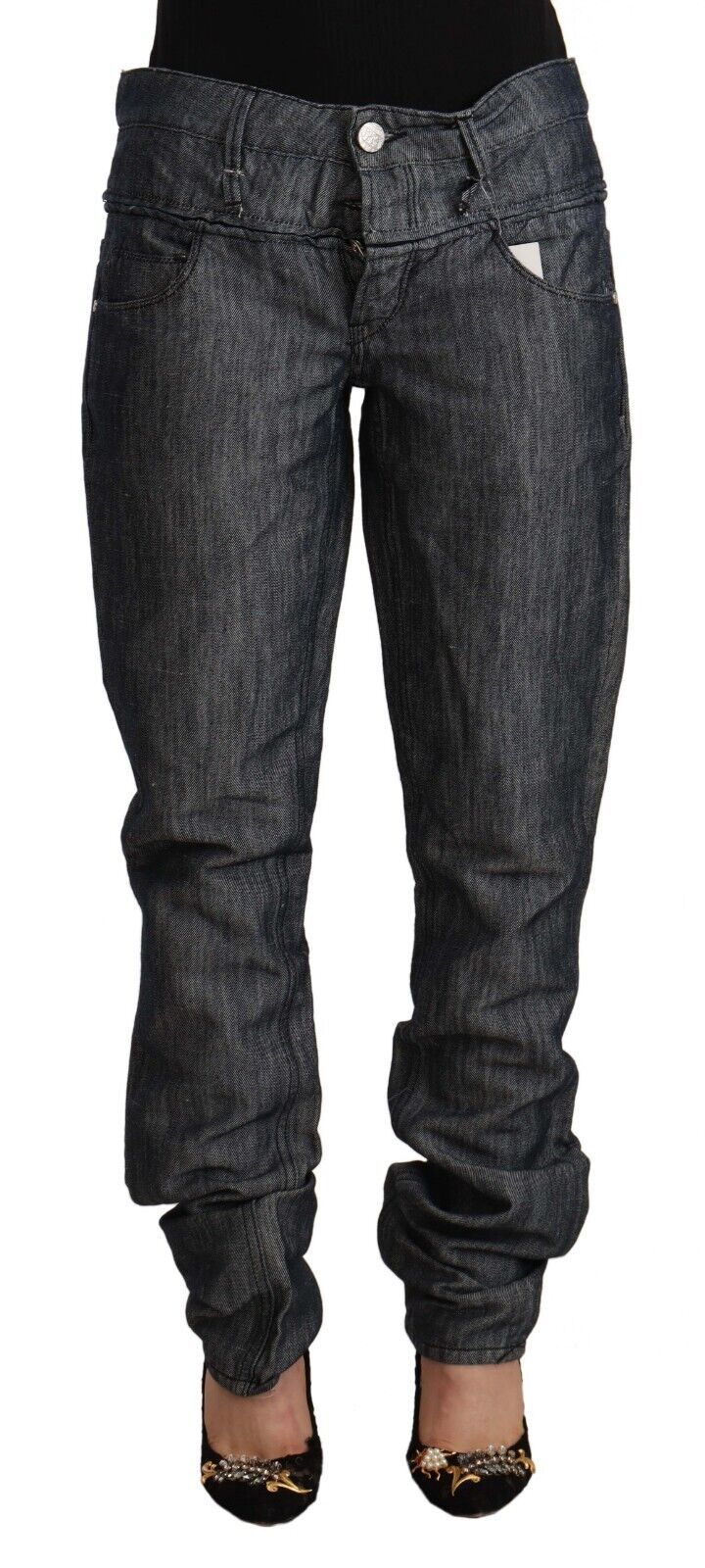 Dark Gray Ramie Mid Wide Waist Straight Denim Jeans - ventzia