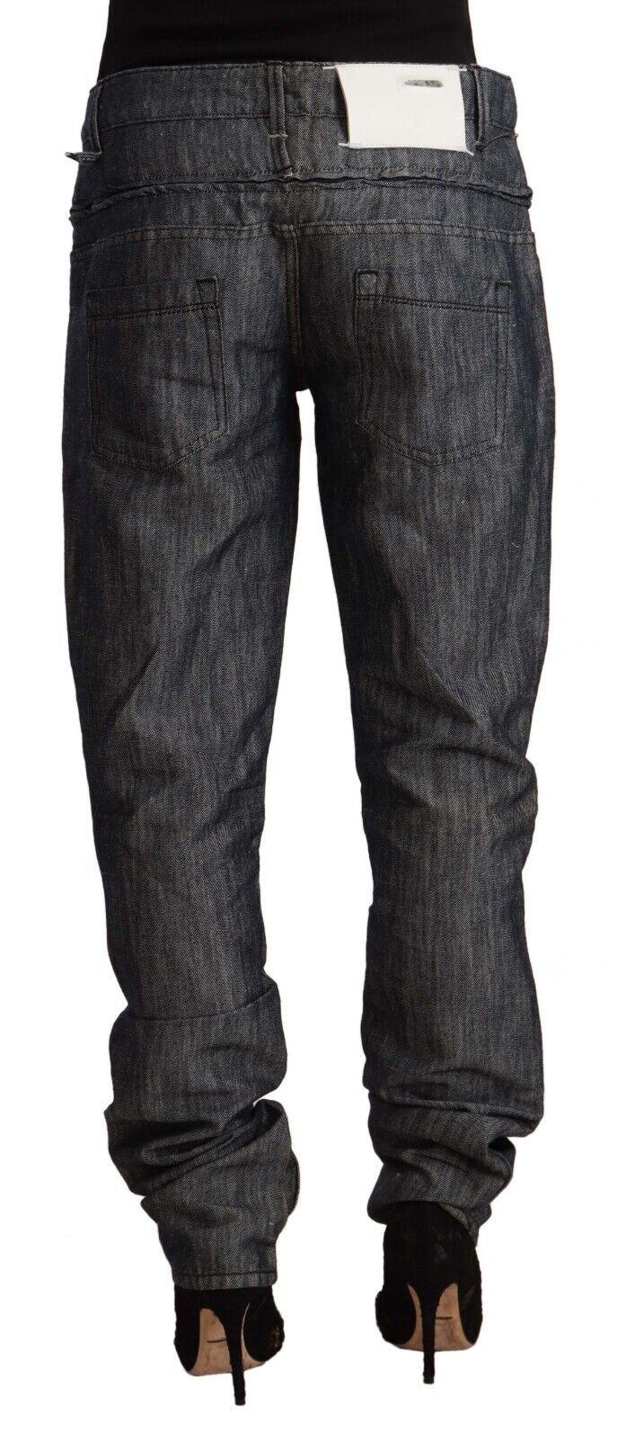 Dark Gray Ramie Mid Wide Waist Straight Denim Jeans - ventzia