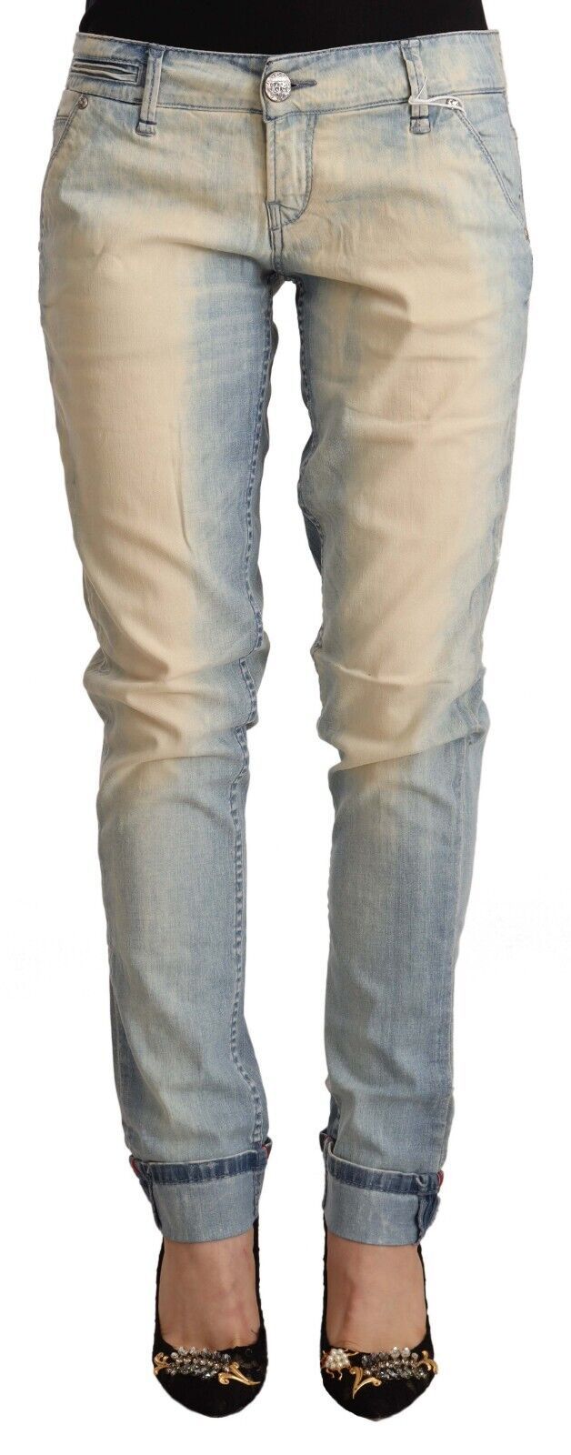 Light Blue Washed Cotton Low Waist Skinny Denim Jeans - ventzia