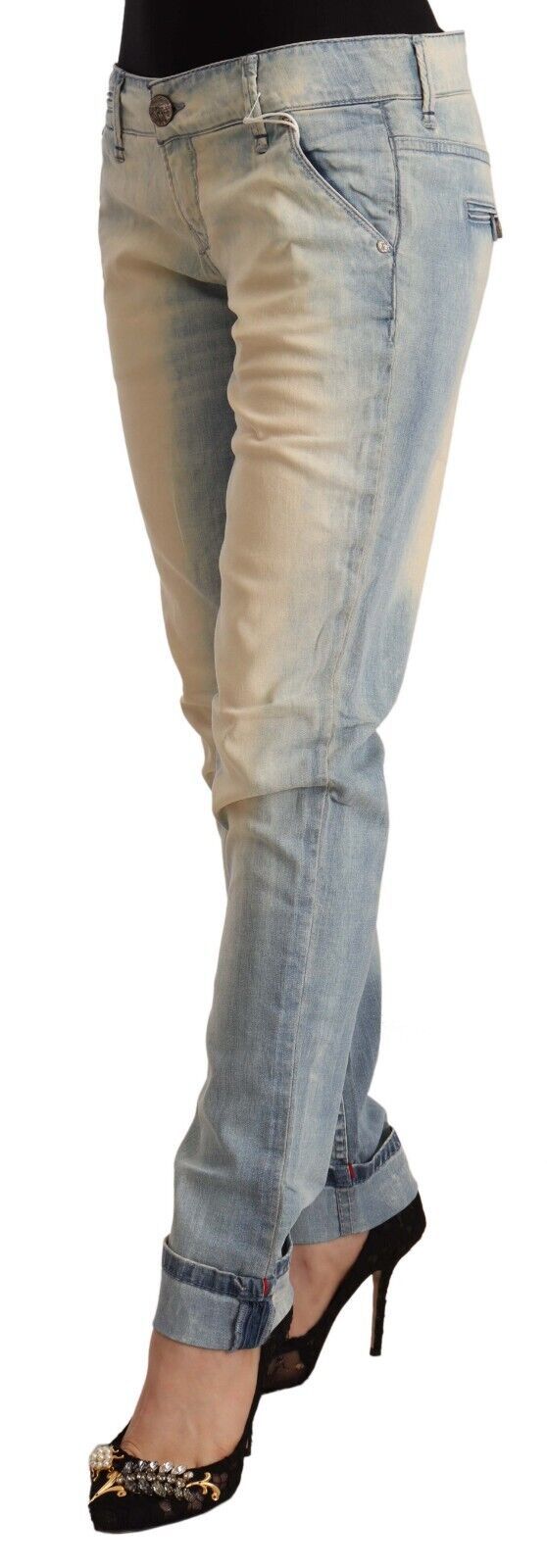 Light Blue Washed Cotton Low Waist Skinny Denim Jeans - ventzia