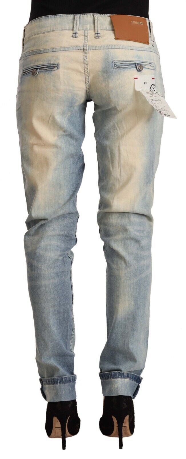 Light Blue Washed Cotton Low Waist Skinny Denim Jeans - ventzia