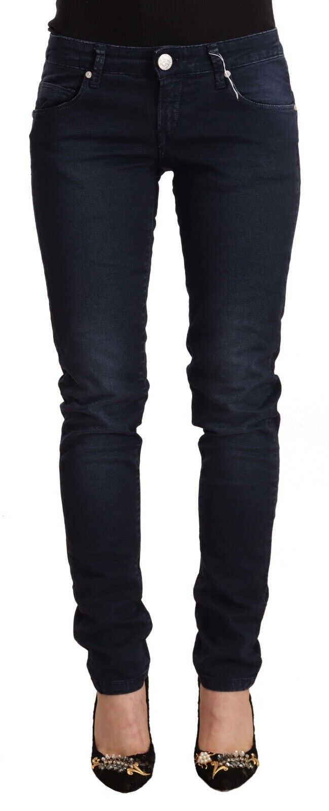 Blue Washed Cotton Low Waist Slim Fit Denim Jeans - ventzia