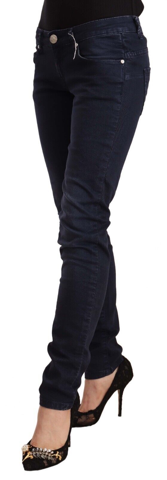 Blue Washed Cotton Low Waist Slim Fit Denim Jeans - ventzia