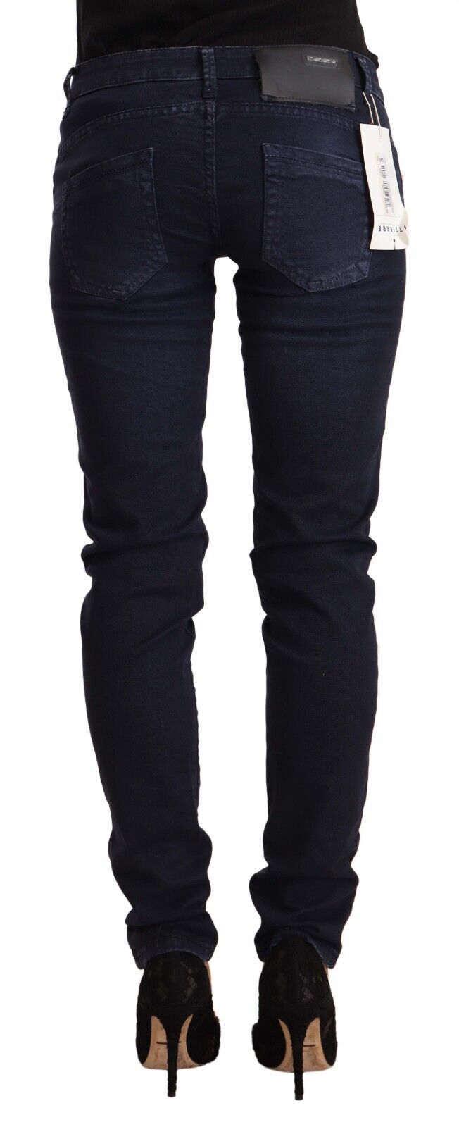 Blue Washed Cotton Low Waist Slim Fit Denim Jeans - ventzia