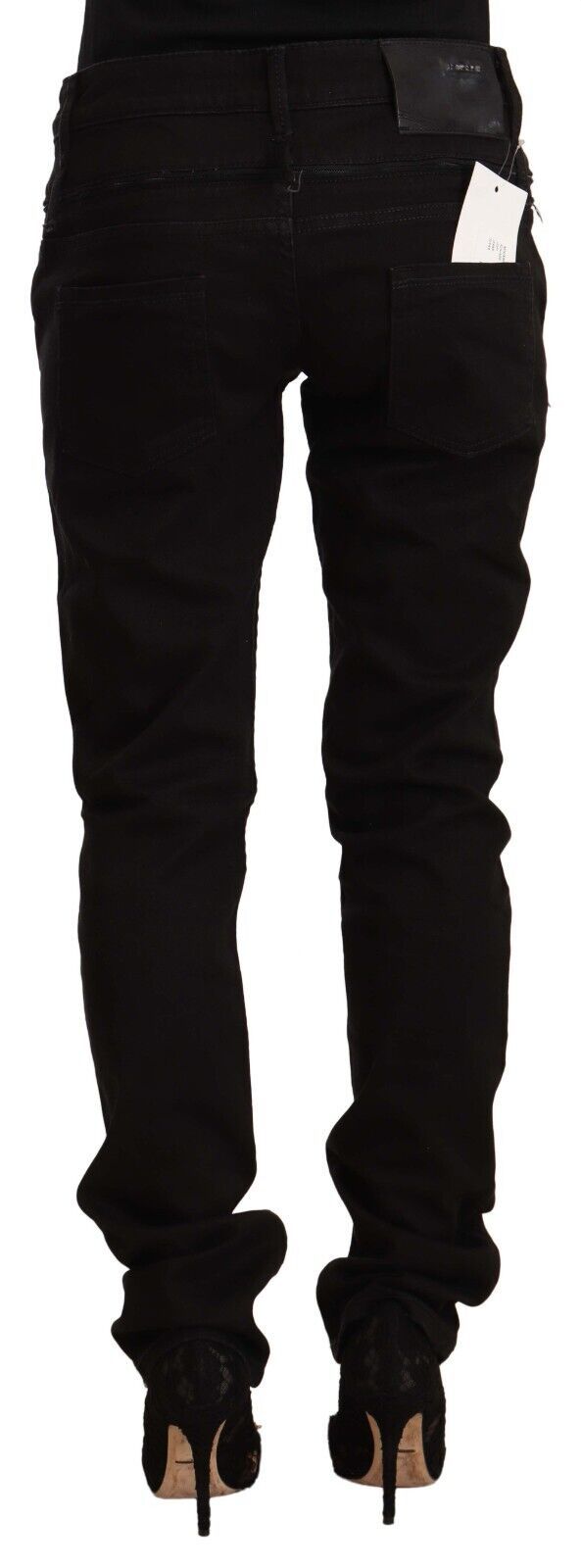 Black Low Waist Cotton Stretch Denim Skinny Jeans - ventzia