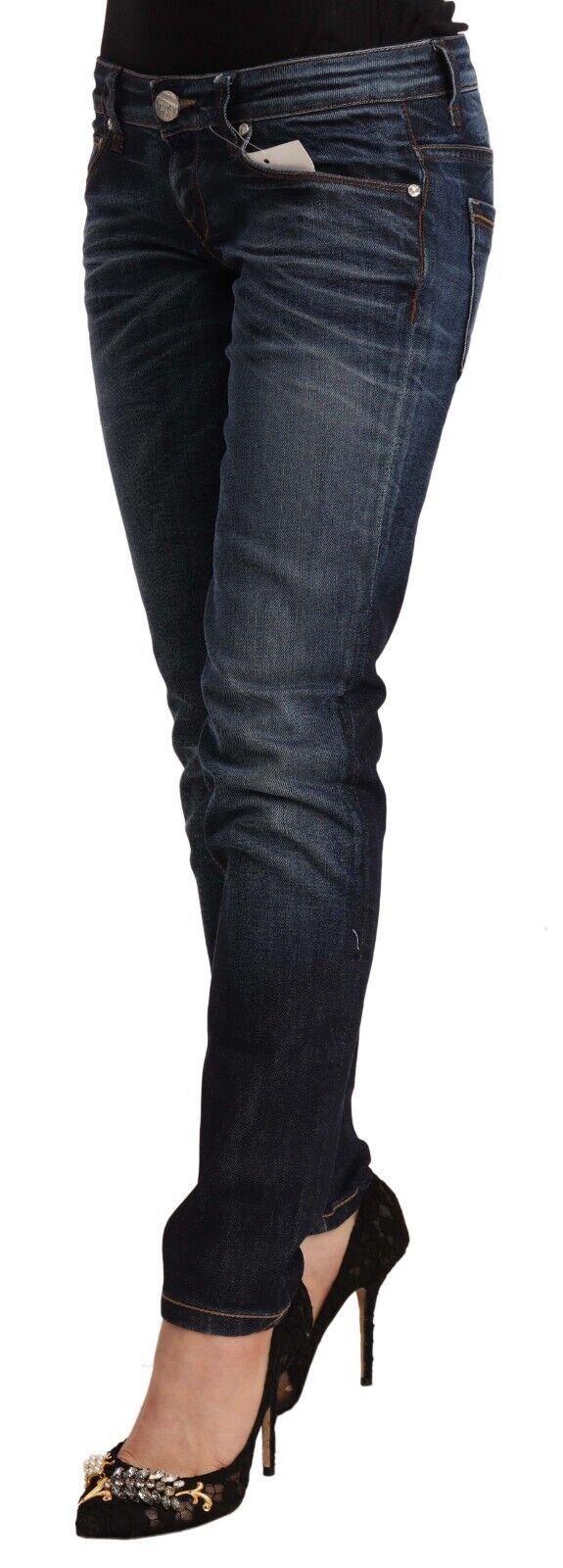 Blue Washed Cotton Low Waist Skinny Denim Jeans - ventzia