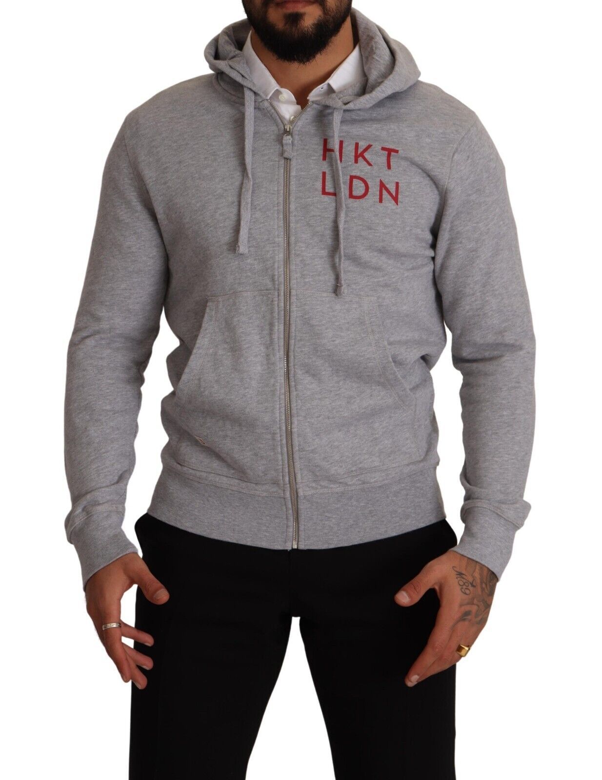 Gray Full Zip Hooded Cotton Sweatshirt Sweater - ventzia