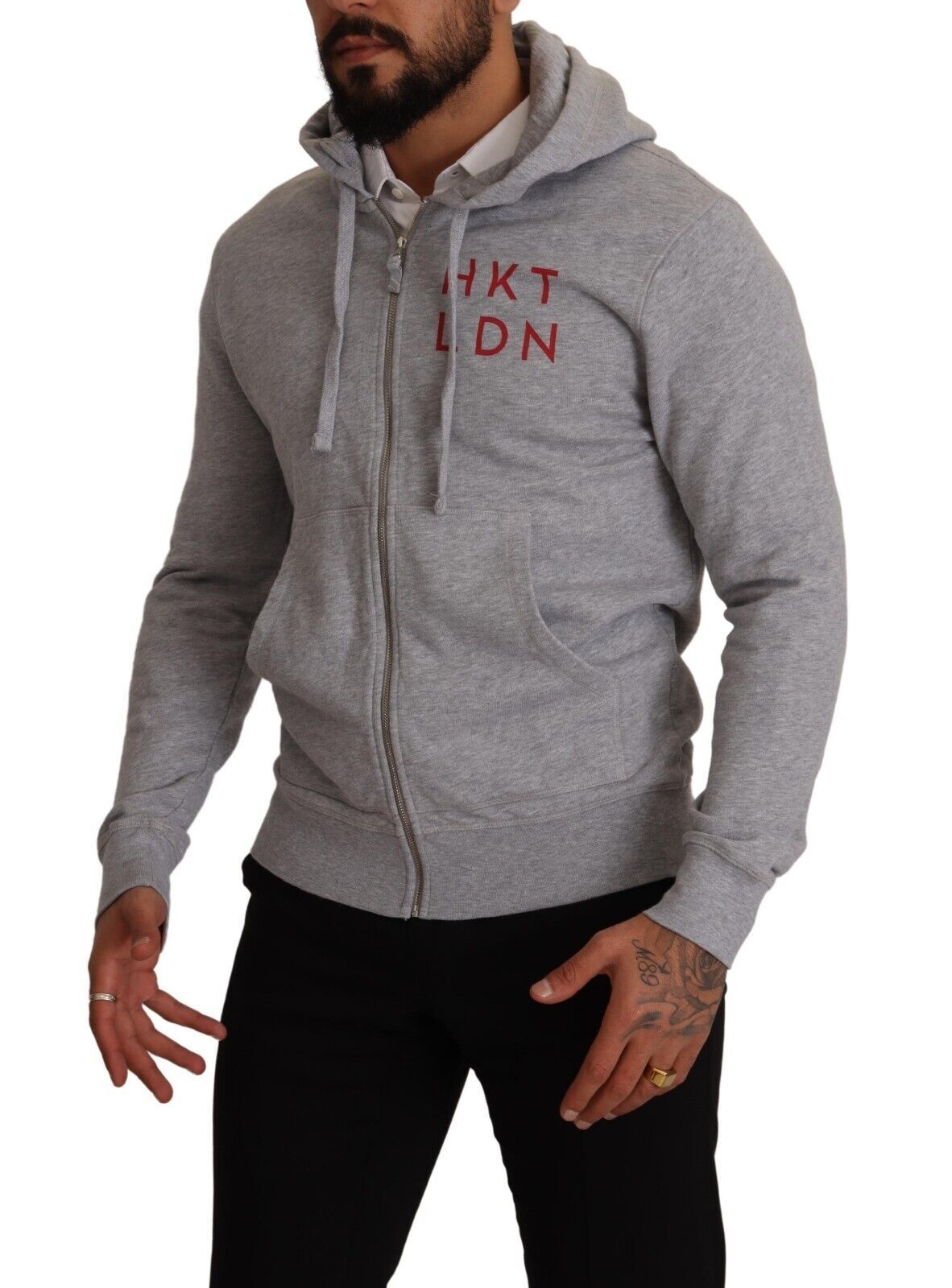 Gray Full Zip Hooded Cotton Sweatshirt Sweater - ventzia