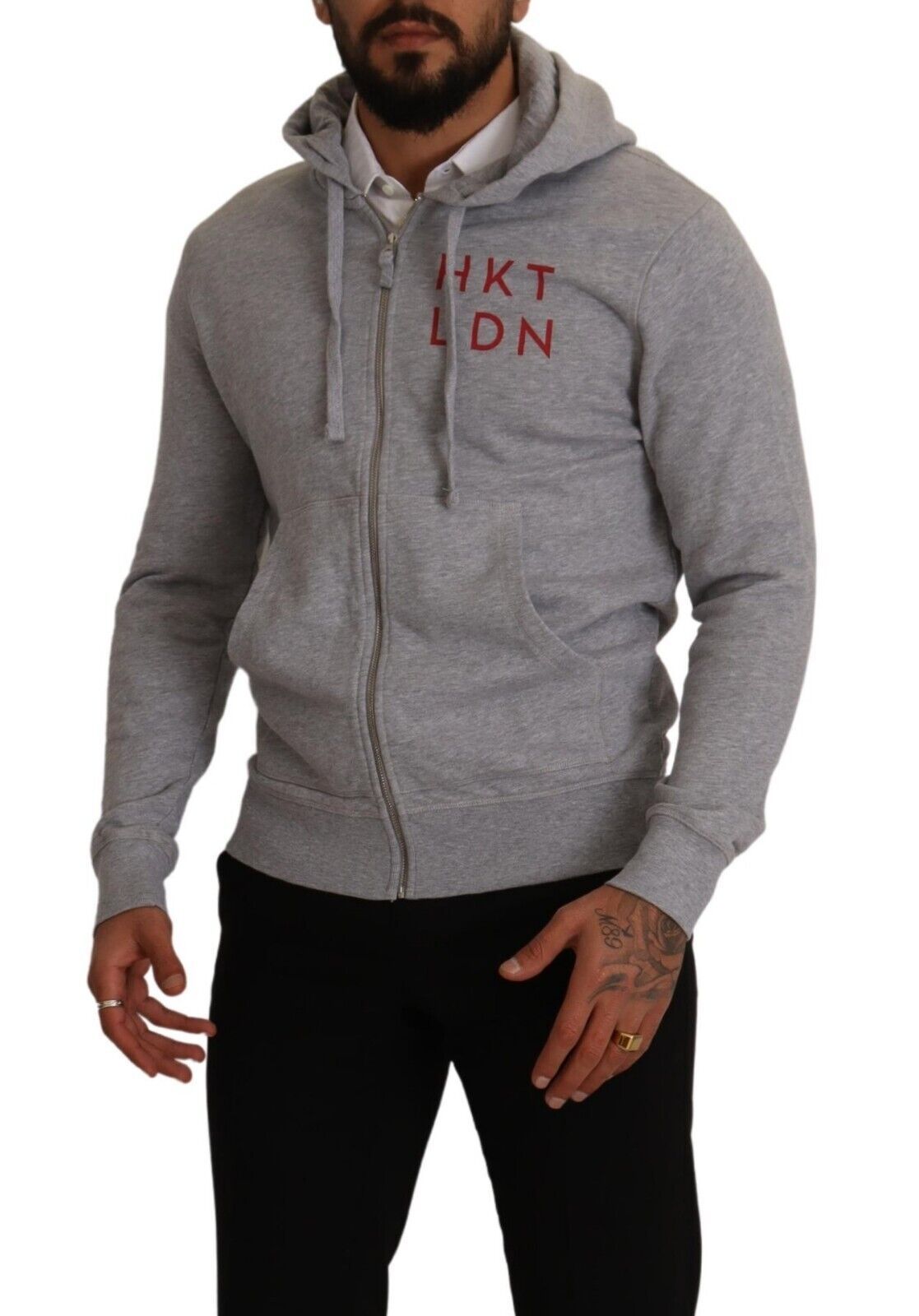 Gray Full Zip Hooded Cotton Sweatshirt Sweater - ventzia