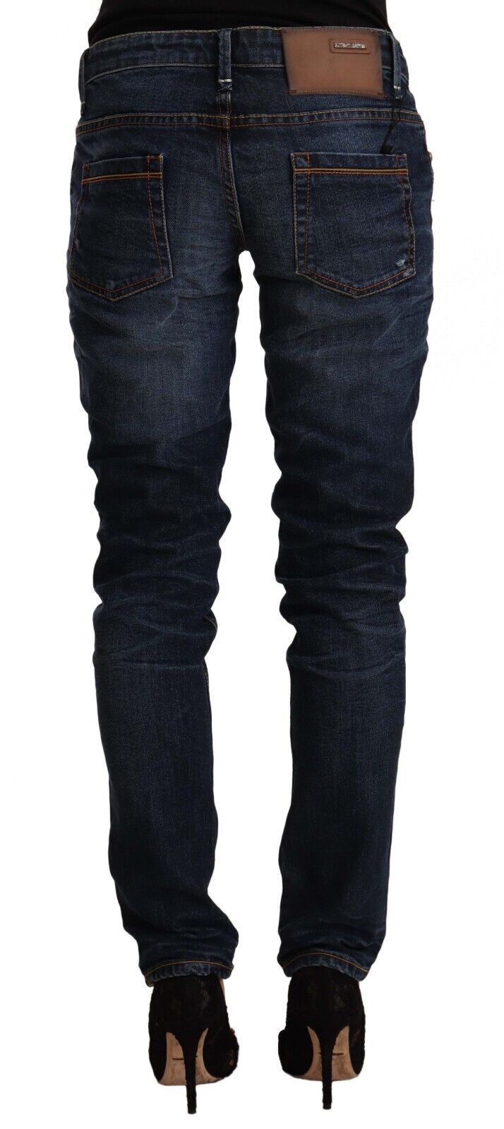 Blue Washed Cotton Mid Waist Skinny Denim Jeans - ventzia