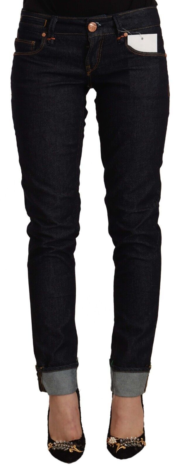 Black Cotton Low Waist Slim Fit Denim Jeans - ventzia