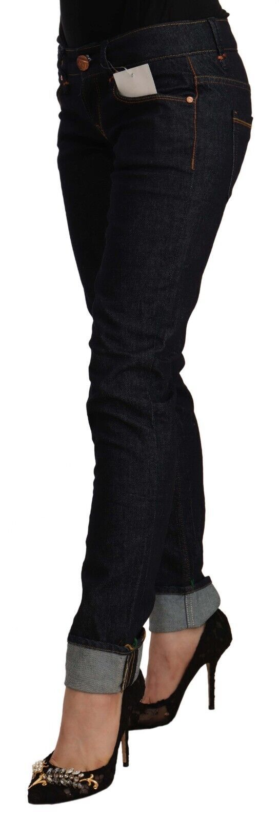 Black Cotton Low Waist Slim Fit Denim Jeans - ventzia