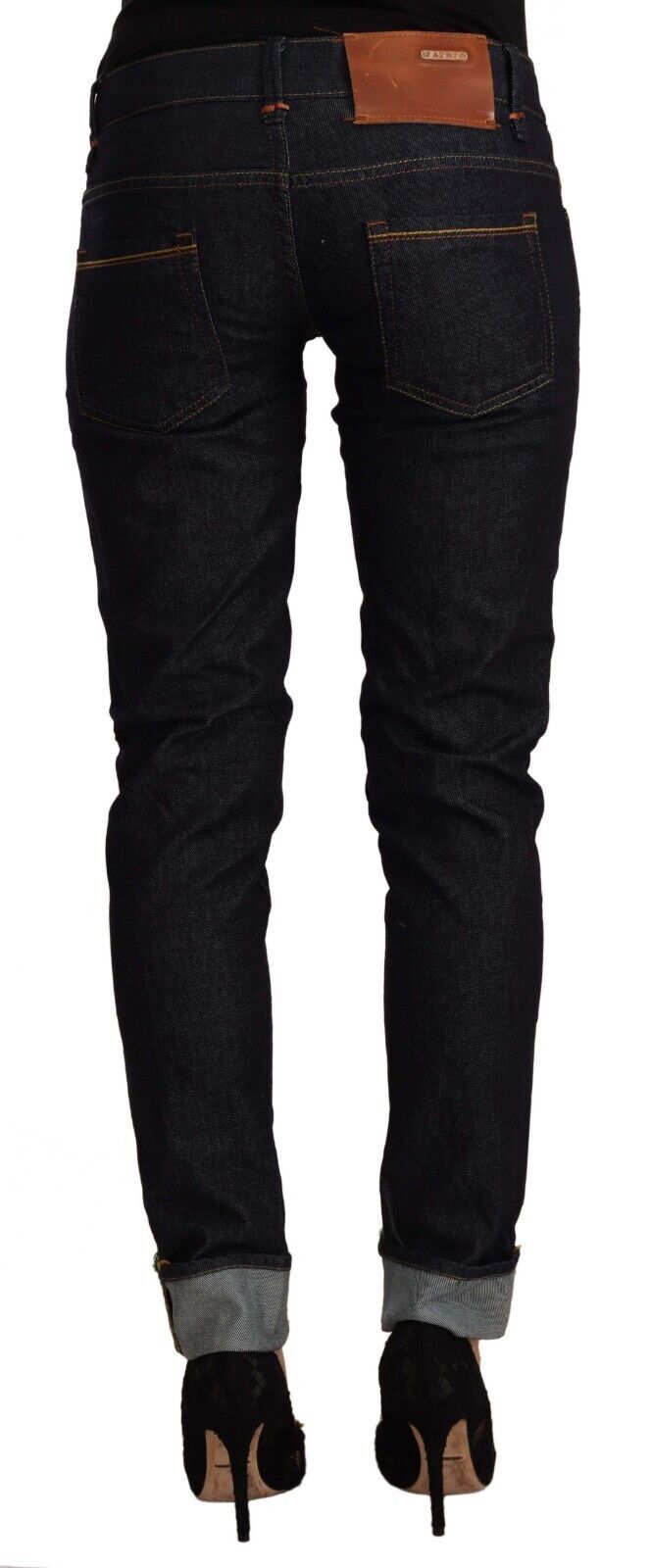 Black Cotton Low Waist Slim Fit Denim Jeans - ventzia